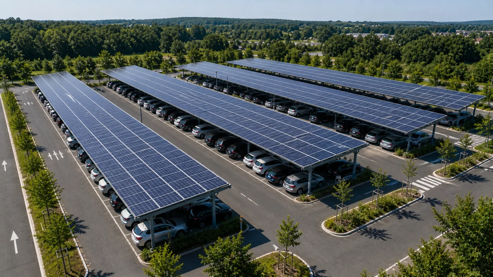 Parking équipé d’ombrières solaires