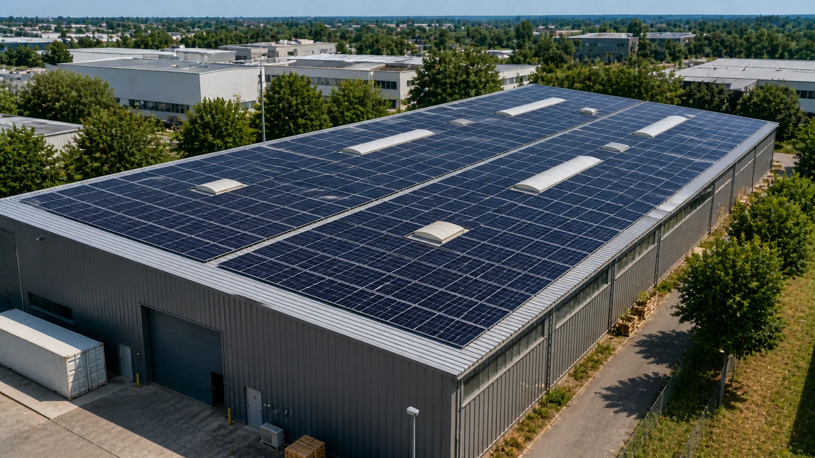 Toiture industrielle équipée de panneaux photovoltaïques