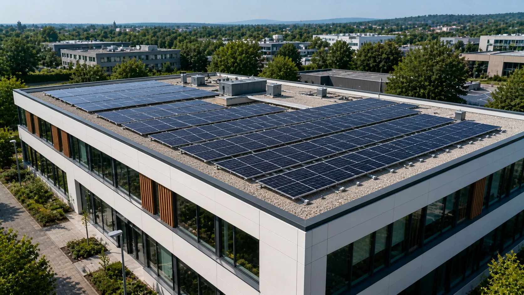 Toiture tertiaire équipée de panneaux photovoltaïques