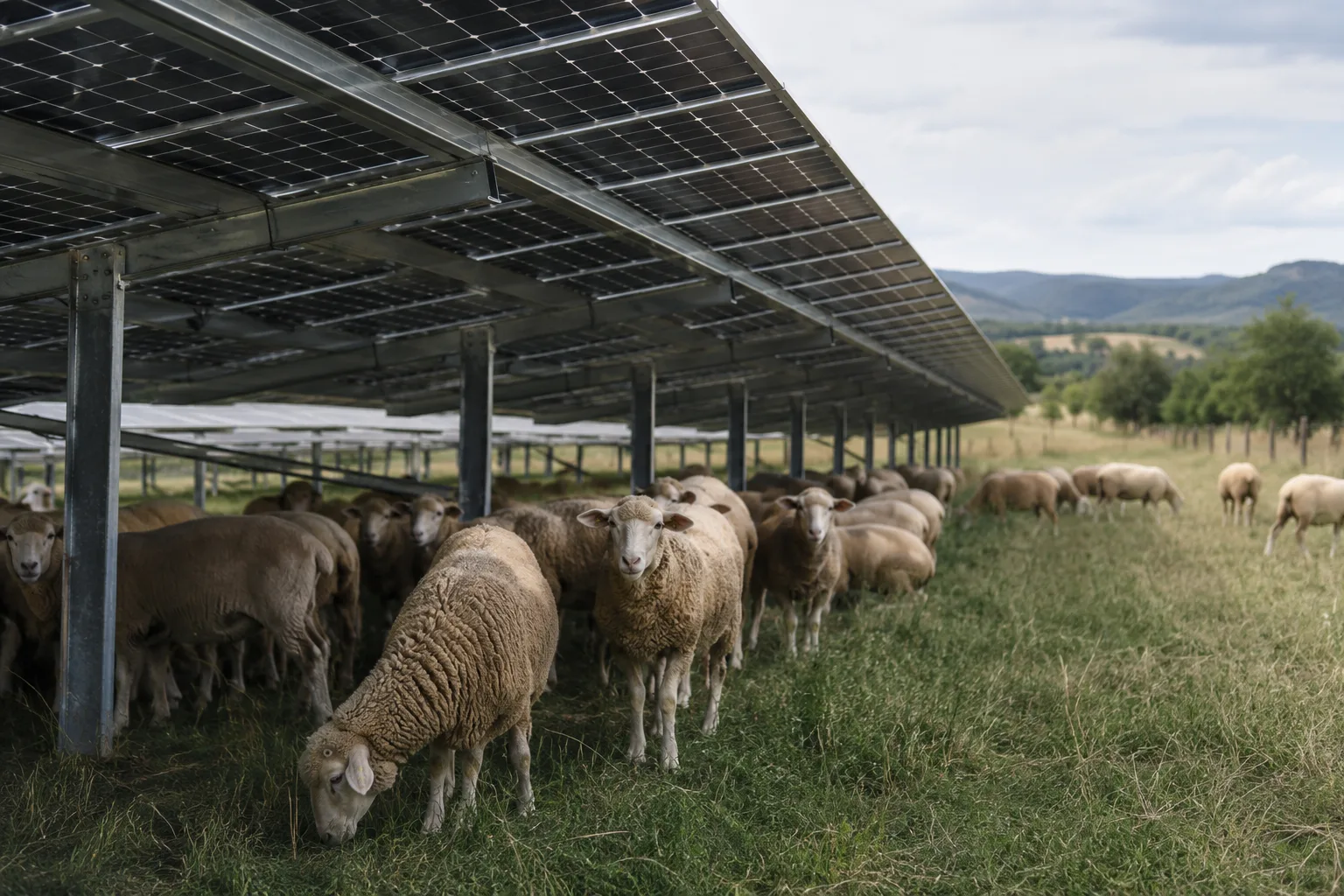 Animaux bénéficiant d'ombre sous des panneaux agrivoltaïques